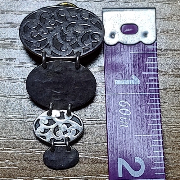 Lois Hill Dangle Clip On Earrings, Hammered, Silver, Scroll Design - Picture 5 of 5